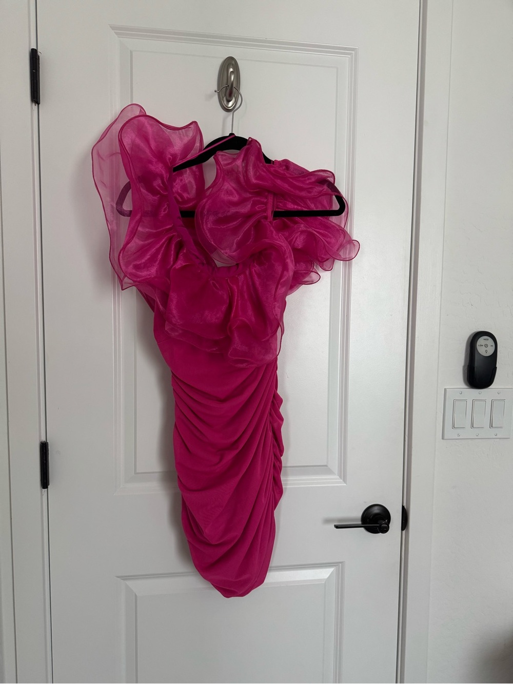 ASOS Hot Pink Ruffle-Shoulder Mini Dress - Picture 5 of 8